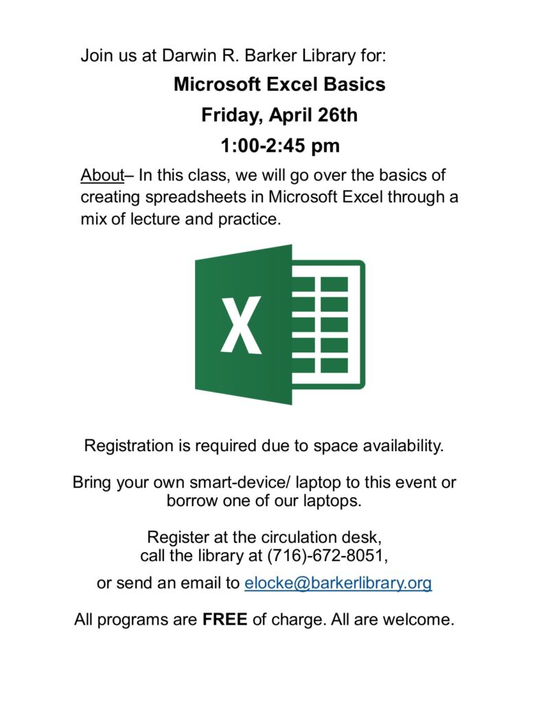 Microsoft Excel Basics @ Darwin R. Barker Library